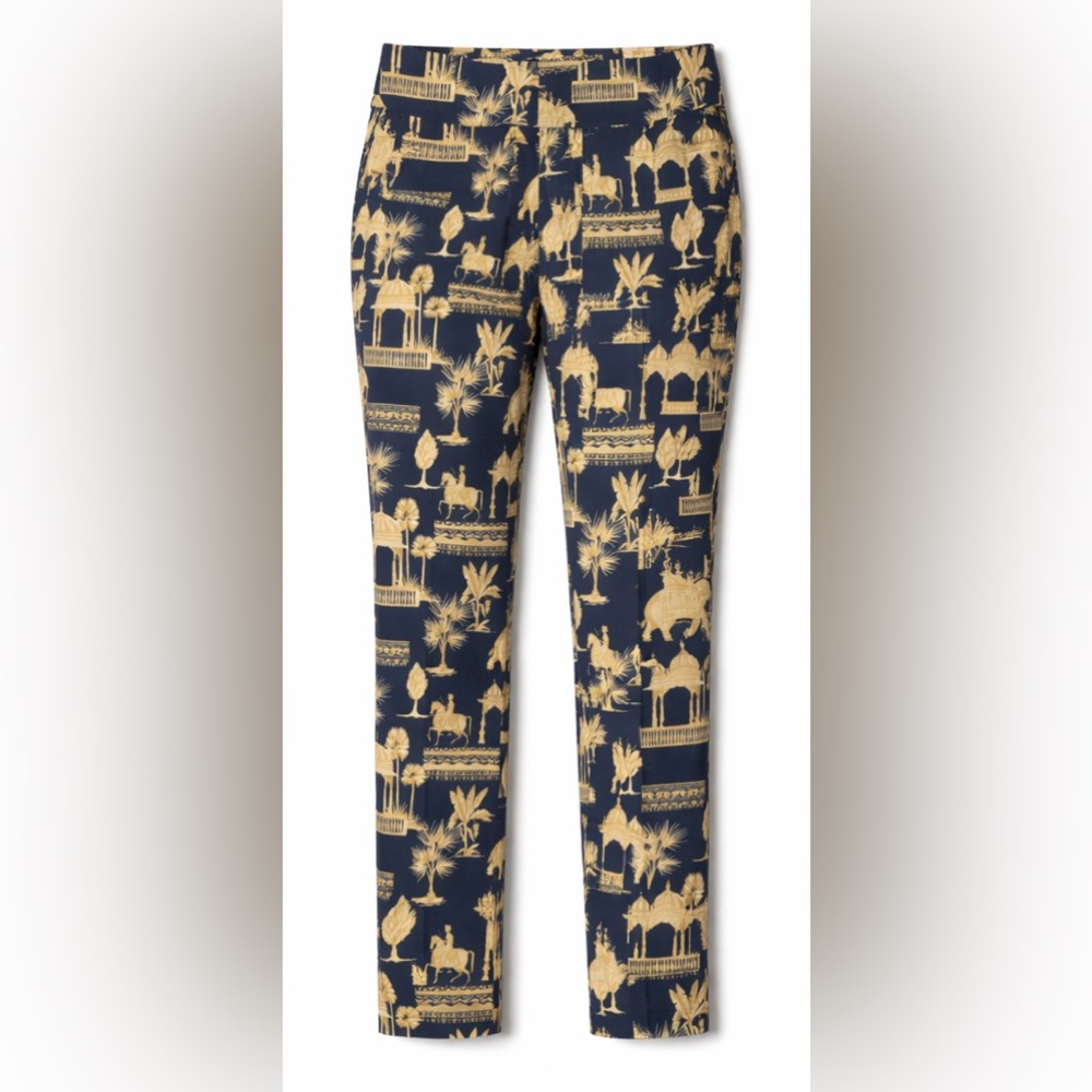 J.McLaughlin Masie Pants Size 6 Navy & Tan Desert Toile Stretch Slim Pant NEW - Picture 2 of 9